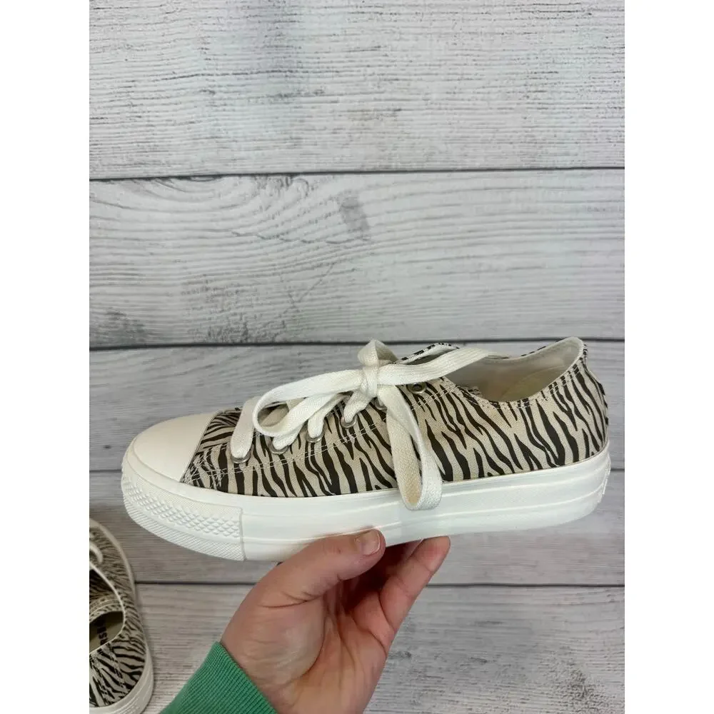 Converse Women's Ivory & Black Zebra Printed Platform Sneakers Size 11 - Picture 3 of 11